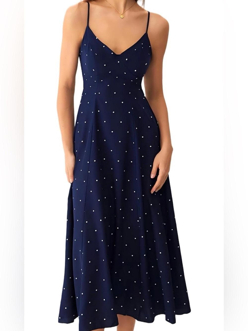 Navy and White Polka Dot Midi Dress
